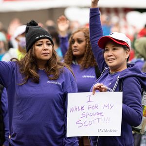A woman shares her tribute at the 2023 Puget Sound Heart and Stroke Walk in Seattle