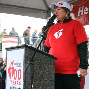 Shelly speaks on-stage at the 2024 Puget Sound Heart and Stroke Walk