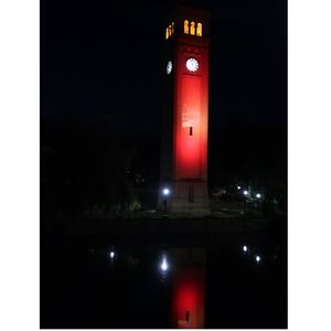 Spokane Clocktower in red 2019