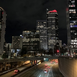 Buildings in Seattle lighted red