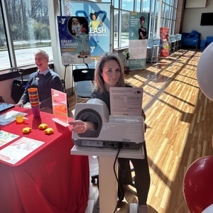 Community Member using new Blood Pressure Kiosk 